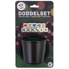 Dobbel/pokerbeker-Set m.deksel 2x stenen Dobbel/pokerbeker-Set m.deksel 2x stenen