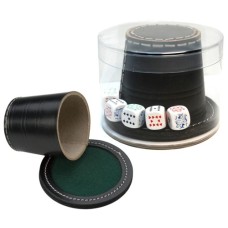 Poker-cup + cover leather 9cm, with poker dice