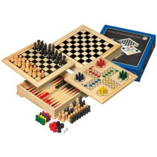 Houten spellen cassette 4-in-1 20x20 cm